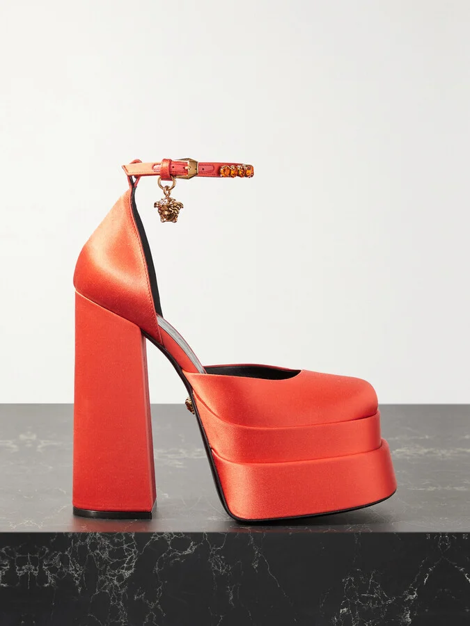 Versace - Medusa Aevitas Embellished Satin Platform Pumps - Red