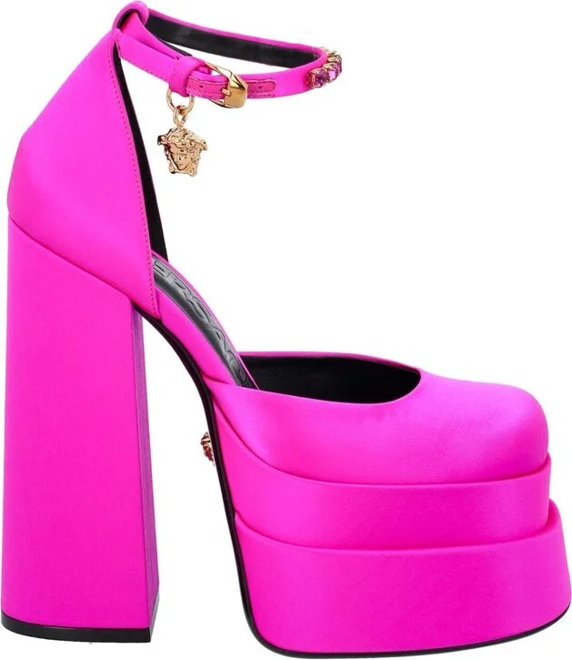 Versace Medusa Head Charm Satin Platform Pumps