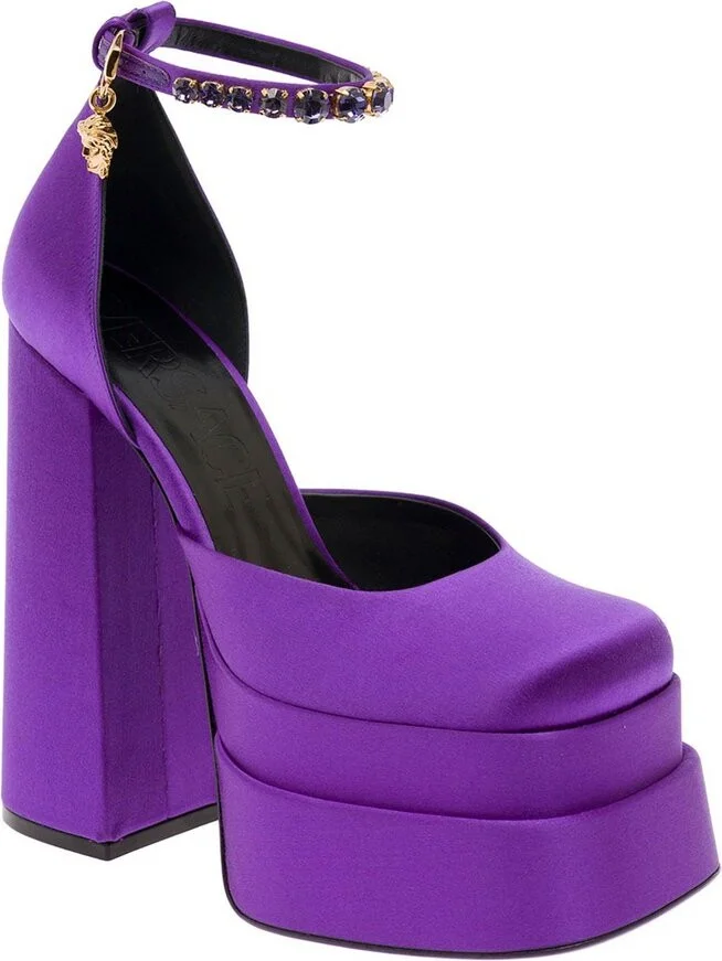 Versace Medusa Head Charm Satin Platform Pumps