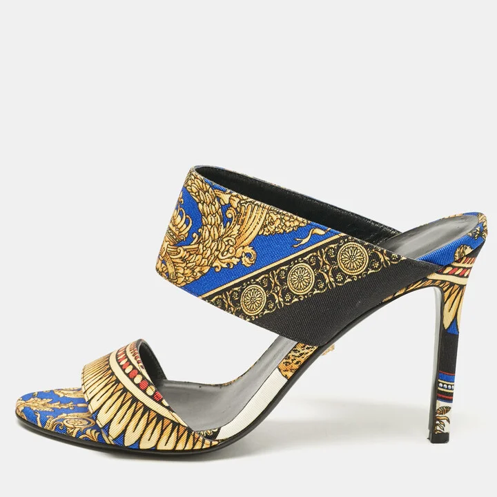 Versace Multicolor Canvas Flower Print Slide Sandals Size 38