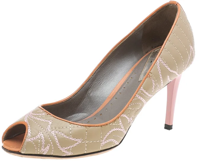 Versace Multicolor Embroidered Quilted Leather Peep Toe Pumps Size 36