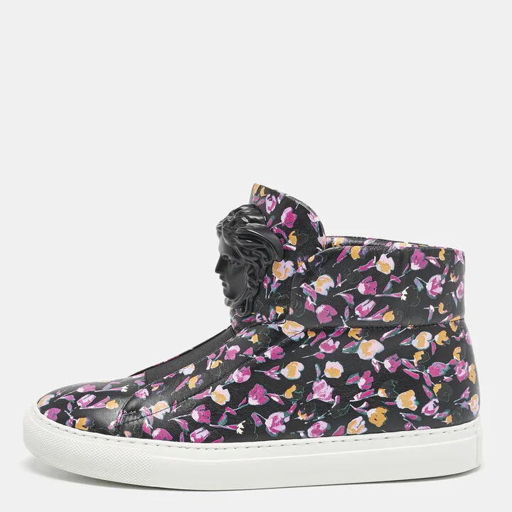 Versace Multicolor Floral Print Leather Medusa High Top Sneakers Size 38