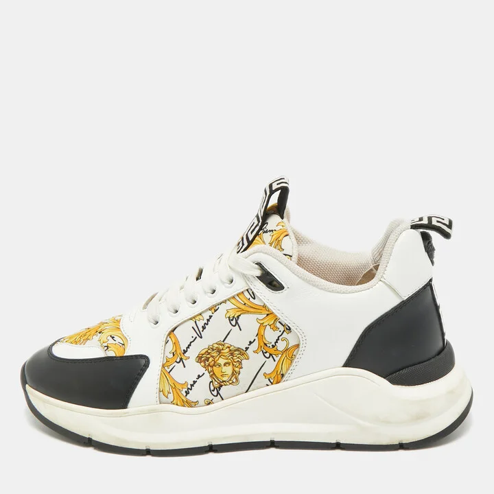 Versace Multicolor Leather and Canvas Baroque Printed Logo Low Top Sneakers Size 40