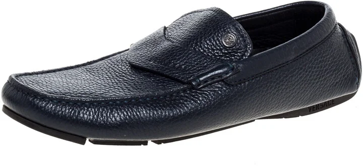 Versace Navy Blue Leather Slip On Loafers Size 40