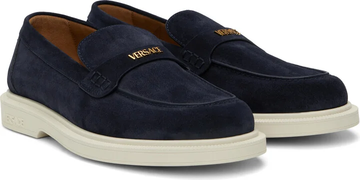 Versace Navy Giuliano Suede Loafers - Image 4