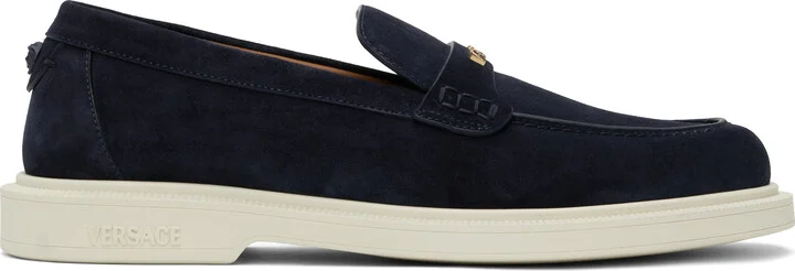 Versace Navy Giuliano Suede Loafers