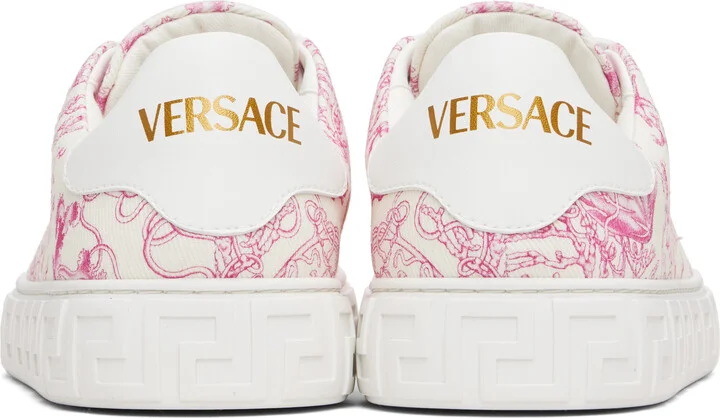 Versace Off-White & Pink Underwater Barocco Greca Sneakers - Image 2