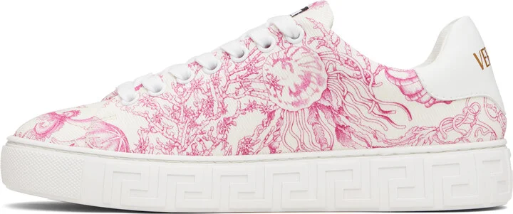 Versace Off-White & Pink Underwater Barocco Greca Sneakers - Image 3
