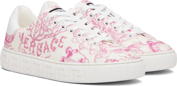Versace Off-White & Pink Underwater Barocco Greca Sneakers - Image 4
