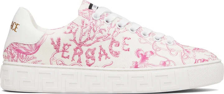 Versace Off-White & Pink Underwater Barocco Greca Sneakers