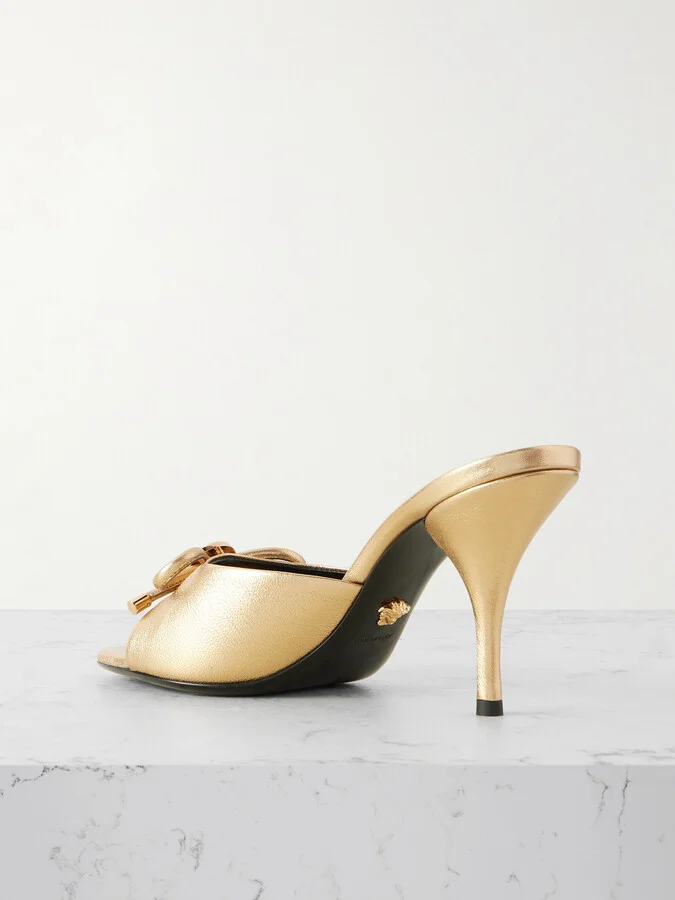 Versace - Opera Embellished Metallic Textured-leather Mules - Gold - Image 3