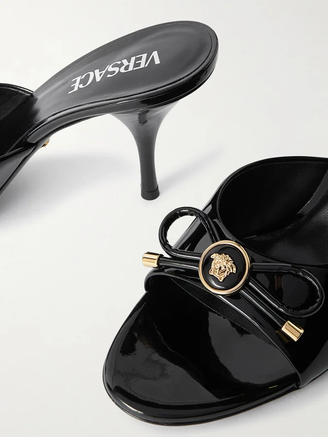 Versace - Opera Embellished Patent-leather Mules - Black - Image 4