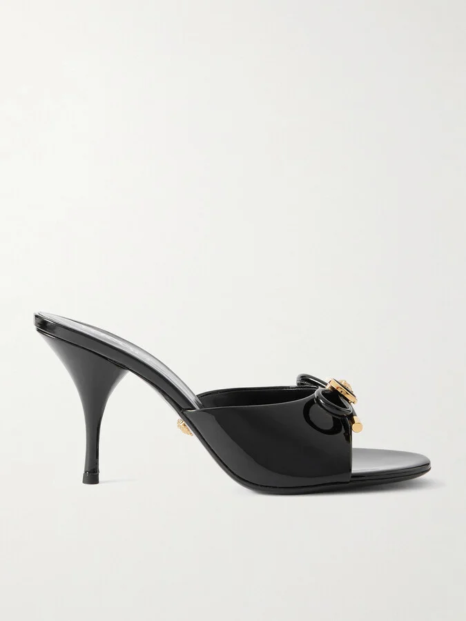 Versace - Opera Embellished Patent-leather Mules - Black