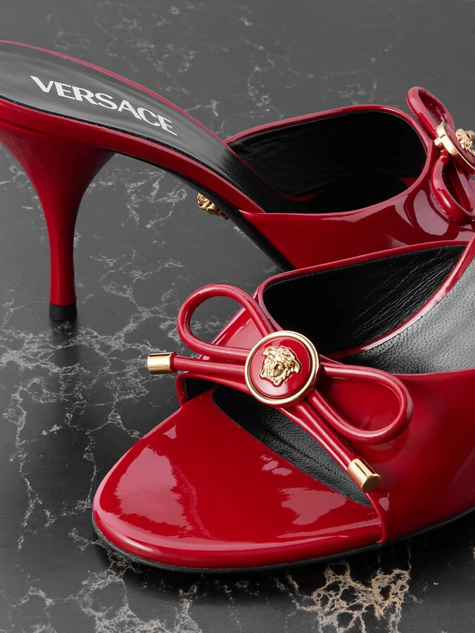 Versace - Opera Embellished Patent-leather Mules - Red - Image 4