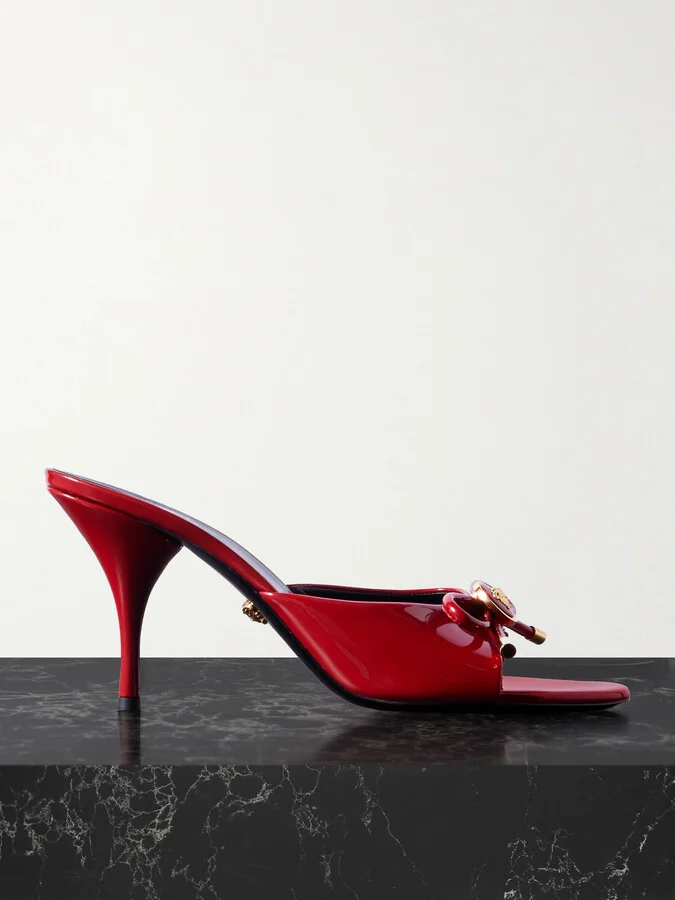 Versace - Opera Embellished Patent-leather Mules - Red