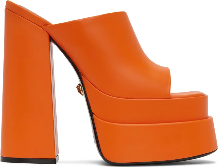 Versace Orange Aevitas Platform Heels