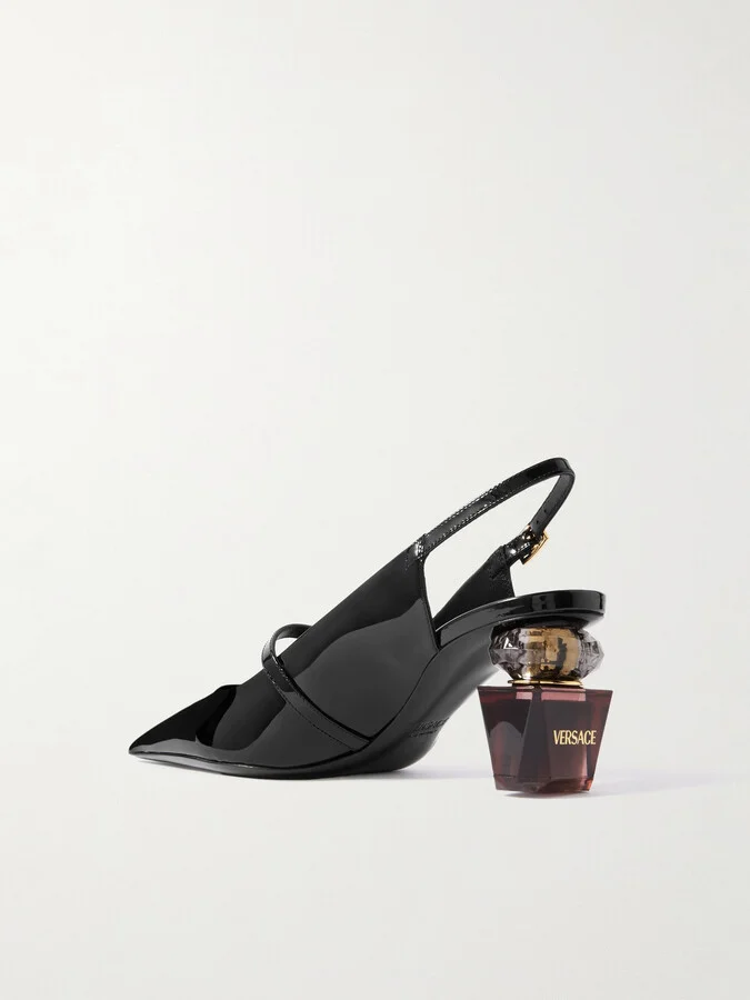 Versace - Patent-leather Slingback Pumps - Black - Image 3