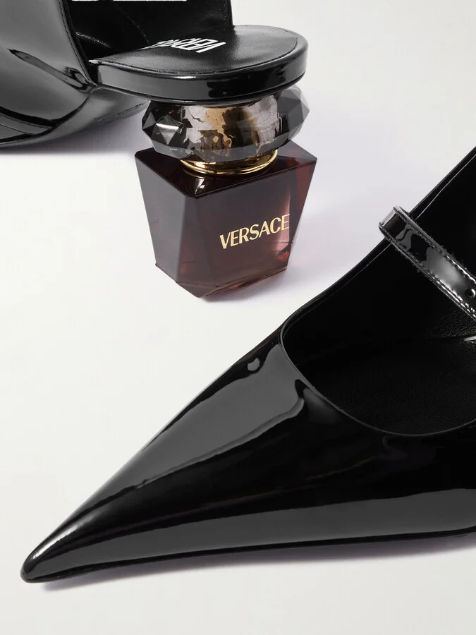 Versace - Patent-leather Slingback Pumps - Black - Image 4