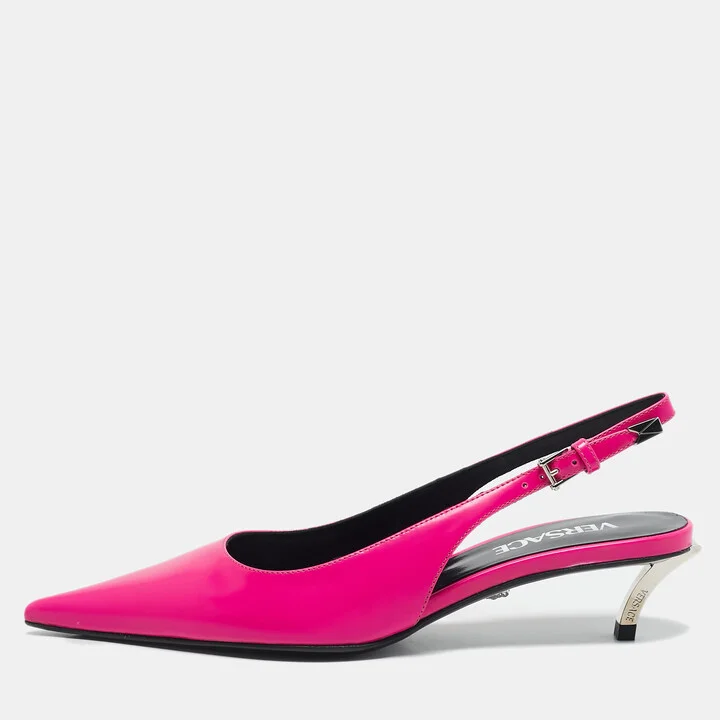 Versace Pink Brushed Leather Pin-Point Slingback Pumps Size 35