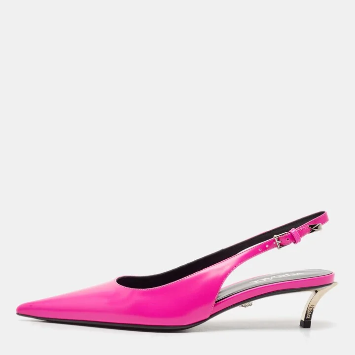 Versace Pink Brushed Leather Pin-Point Slingback Pumps Size 38