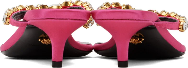 Versace Pink Crystal Heeled Sandals - Image 2