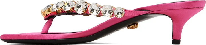 Versace Pink Crystal Heeled Sandals - Image 3