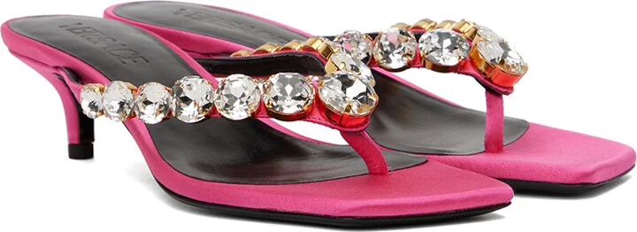 Versace Pink Crystal Heeled Sandals - Image 4