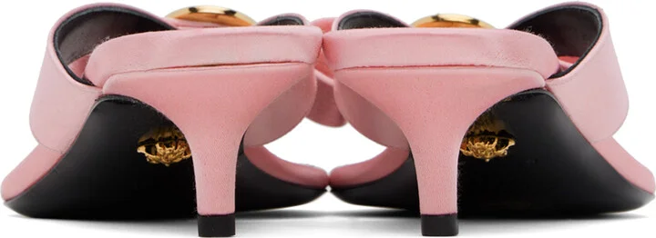 Versace Pink Gianni Ribbon Low Satin Mules - Image 2