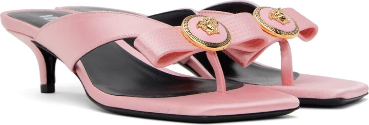 Versace Pink Gianni Ribbon Low Satin Mules - Image 4