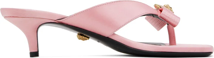 Versace Pink Gianni Ribbon Low Satin Mules
