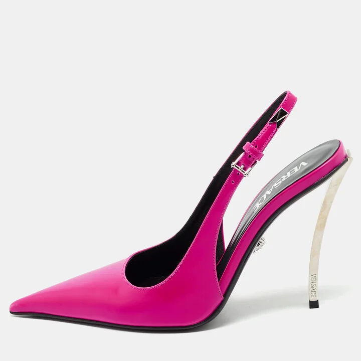 Versace Pink Leather Pin-Point Slingback Pumps Size 37.5