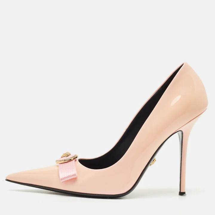 Versace Pink Patent Leather Gianni Ribbon Pumps Size 38