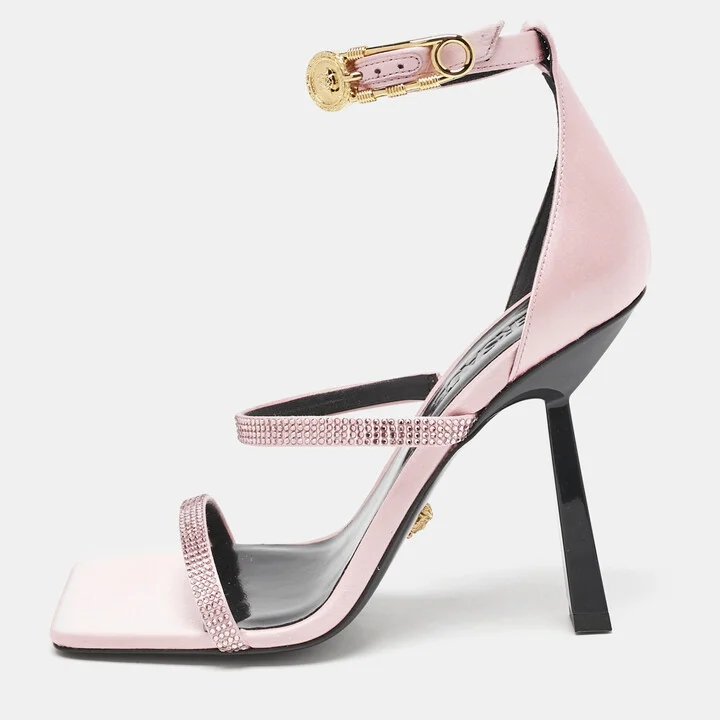 Versace Pink Satin Safety Pin Ankle Strap Sandals Size 37