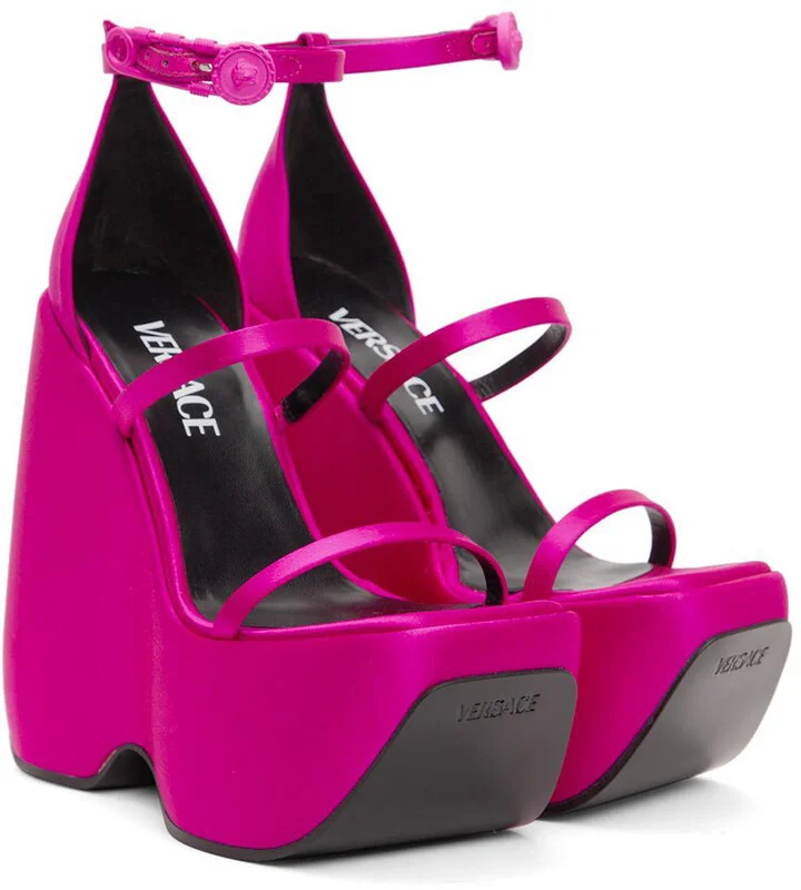 Versace Pink Triplatform Heeled Sandals - Image 4