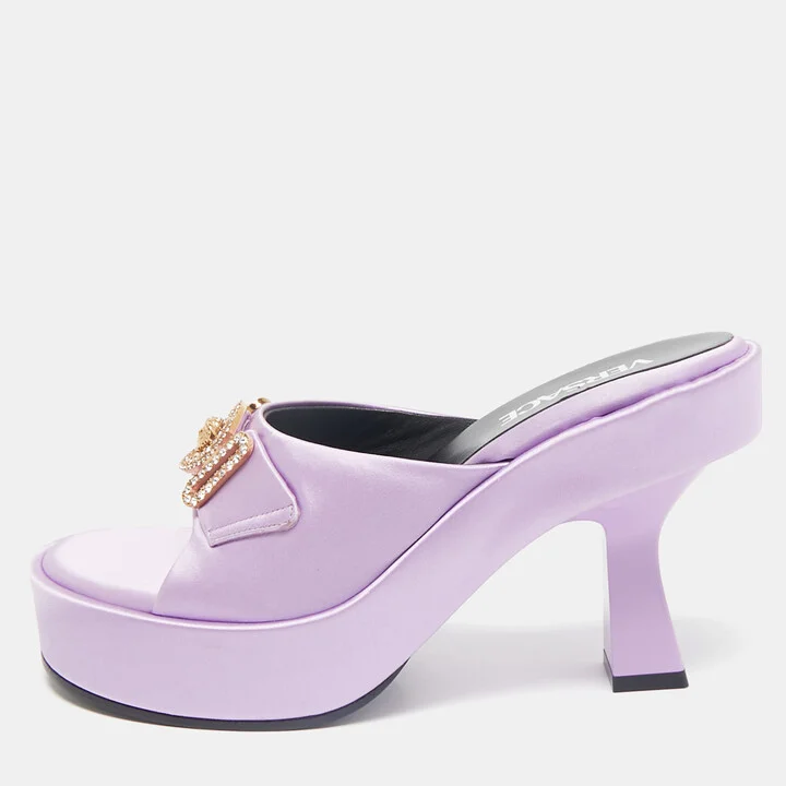 Versace Purple Satin Medusa Biggie Mules Size 37