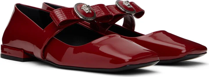 Versace Red Gianni Ribbon Patent Ballerina Flats - Image 4