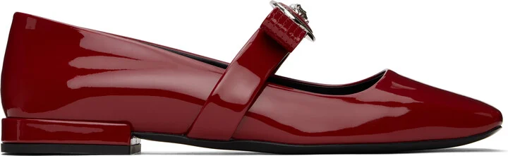 Versace Red Gianni Ribbon Patent Ballerina Flats