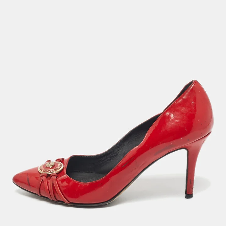 Versace Red Patent Leather Medusa Pointed Toe Pumps Size 37