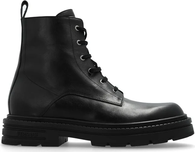 Versace Round-Toe Lace-Up Ankle Boots