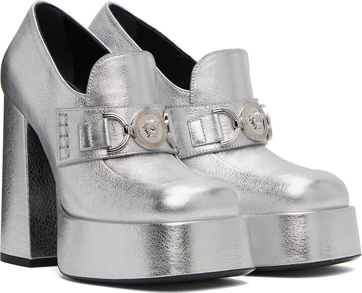 Versace Silver '95 Medusa Platform Pumps - Image 4