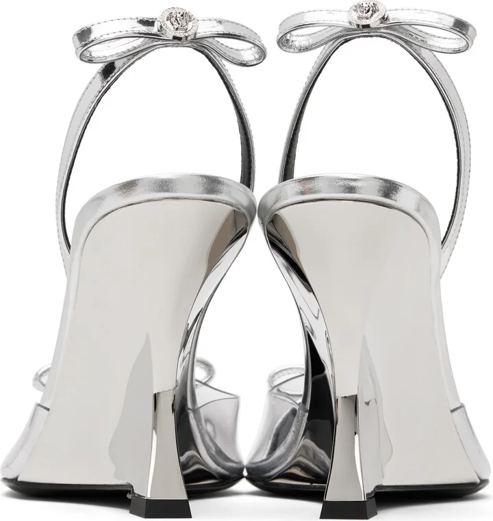 Versace Silver Gianni Ribbon Metallic Wedge 95mm Heels - Image 2