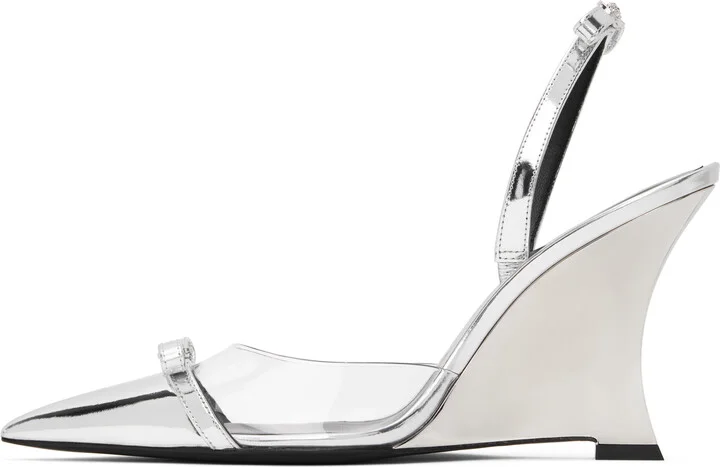 Versace Silver Gianni Ribbon Metallic Wedge 95mm Heels - Image 3