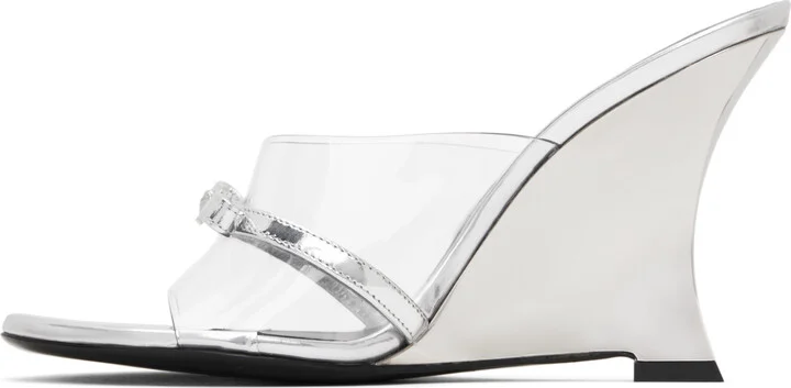 Versace Silver Gianni Ribbon Wedge 95mm Mules - Image 3