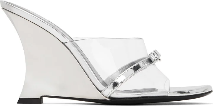 Versace Silver Gianni Ribbon Wedge 95mm Mules