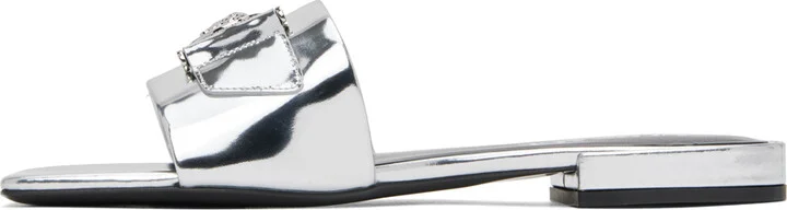Versace Silver Medusa Buckle Metallic Mules - Image 3