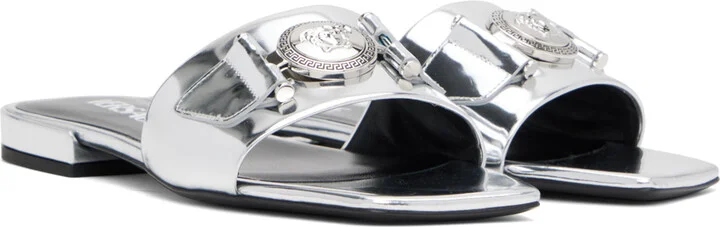 Versace Silver Medusa Buckle Metallic Mules - Image 4