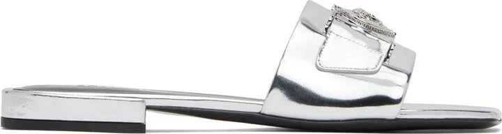 Versace Silver Medusa Buckle Metallic Mules
