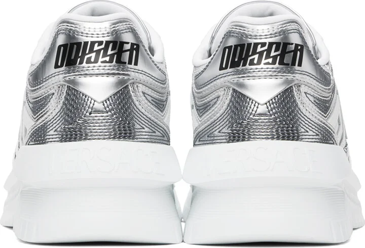 Versace Silver & White Metallic Greca Oddisea Sneakers - Image 2