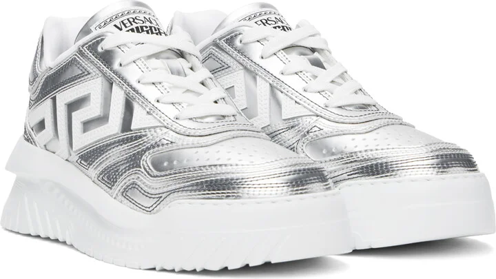 Versace Silver & White Metallic Greca Oddisea Sneakers - Image 4