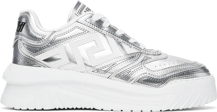 Versace Silver & White Metallic Greca Oddisea Sneakers